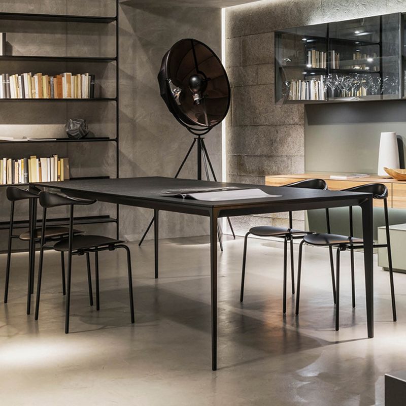 Modern Rectangle Dining Table Sintered Stone Top 4 Metal Legs Dining Room Table Clearhalo 'Dining Tables & Seating' 'Dining Tables' 'dining_table' 'furn' 'furn_dining_table' 'Furniture' 'Kitchen & Dining Furniture' 1200x1200_df48f76a-96ae-4b29-9c35-fd6f9c7729f5