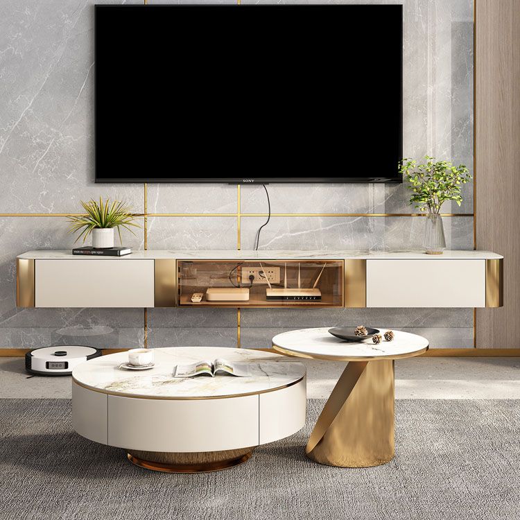 Wall Mounted TV Console Contemporary White Stone Media Console Clearhalo 'furn' 'furn_tv_stands_entertainment_centers' 'Furniture' 'Living Room Furniture' 'TV Stands & Entertainment Centers' 'TV Stands & Media Storage Furniture' 'tv_stands_entertainment_centers' 1200x1200_df4a7db2-8696-4772-a97a-0cf6a6bbd05a