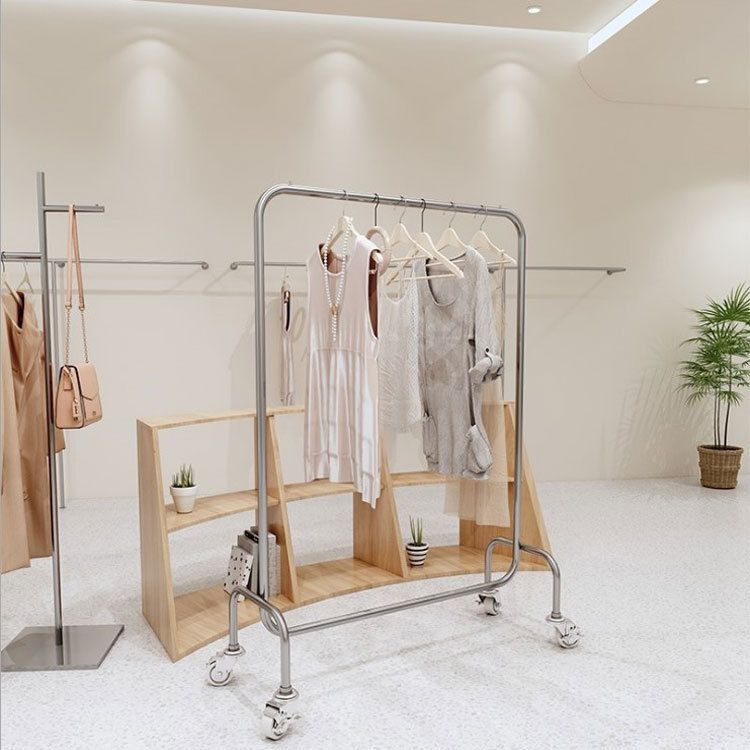 Industrial Style Metallic Coat Hanger Free Standing Coat Rack with 4 Wheels Clearhalo 'Entry & Mudroom Furniture' 'furn' 'furn_hall_tree_coat_racks' 'Furniture' 'Hall Trees & Coat Racks' 'hall_tree_coat_racks' 1200x1200_df502fbd-f803-41ac-bb07-dff9174f72be