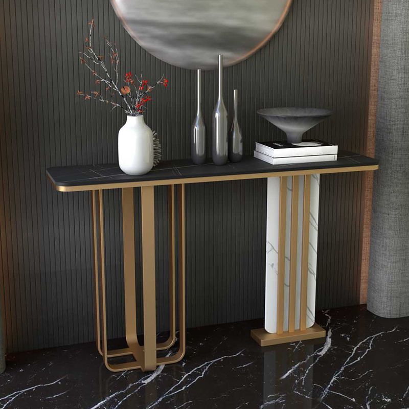 Hall Console Table Gold Glam Stone Accent Table with 1 Shelf  31.5" Tall