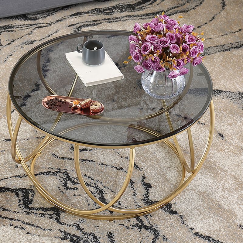 Contemporary Coffee Table Round Metal Frame Base Cocktail Table Clearhalo 'Coffee & Accent Tables' 'Coffee Tables' 'coffee_tables' 'furn' 'furn_coffee_tables' 'Furniture' 'Living Room Furniture' 1200x1200_df531cca-2f19-47c0-8832-8acfc84afd1a