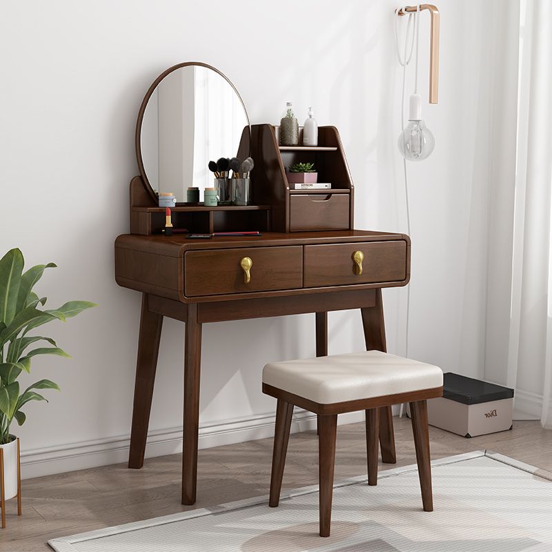 Scandinavian Dressing Table Solid Wood Vanity Makeup Table Set with 3 Drawers
