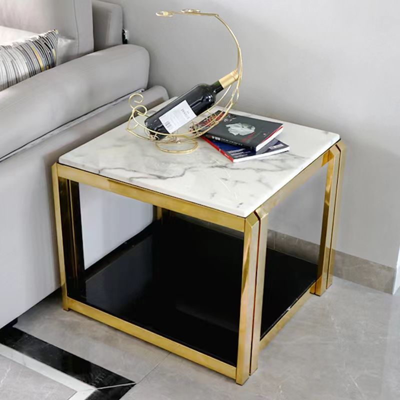 Marble Top Side Table Square Shelf Included End Table - 20.47"/22.83" H