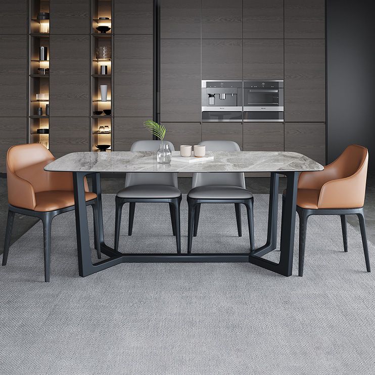 Rectangle Trestle Base Industrial Table Grey Tone Fixed Table with Sintered Stone Clearhalo ' dining_table' 'Dining Tables & Seating' 'Dining Tables' 'furn' 'furn_dining_table' 'Furniture' 'furniture_dining_table' 'Kitchen & Dining Furniture' 'kitchen&dining_furn' 'kitchen' 'kitchen_dining_table' 1200x1200_df57d8d6-90cf-4479-9eae-bed335668c46