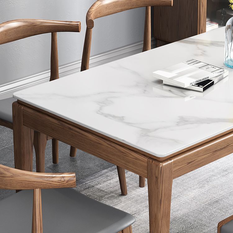 Mid-Century Modern Rectangle Dining Table Sintered Stone Table with 4 Legs Wood Base Clearhalo ' dining_table' 'Dining Tables & Seating' 'Dining Tables' 'furn' 'furn_dining_table' 'Furniture' 'furniture_dining_table' 'Kitchen & Dining Furniture' 'kitchen&dining_furn' 'kitchen' 'kitchen_dining_table' 1200x1200_df588c95-1f03-40fc-8966-b78fb5ae42e4