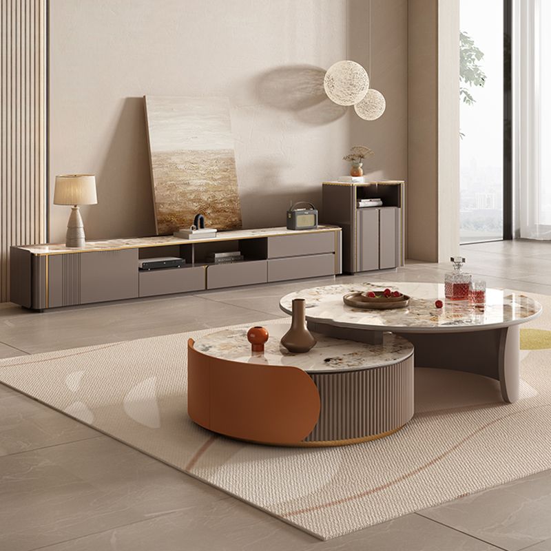 Round Coffee Table Slate Glam Nesting Coffee Table Set with Drawer Clearhalo 'Coffee & Accent Tables' 'Coffee Tables' 'coffee_tables' 'furn' 'furn_coffee_tables' 'Furniture' 'Living Room Furniture' 1200x1200_df5bb1c5-5c98-401a-a959-72c95a5afd30