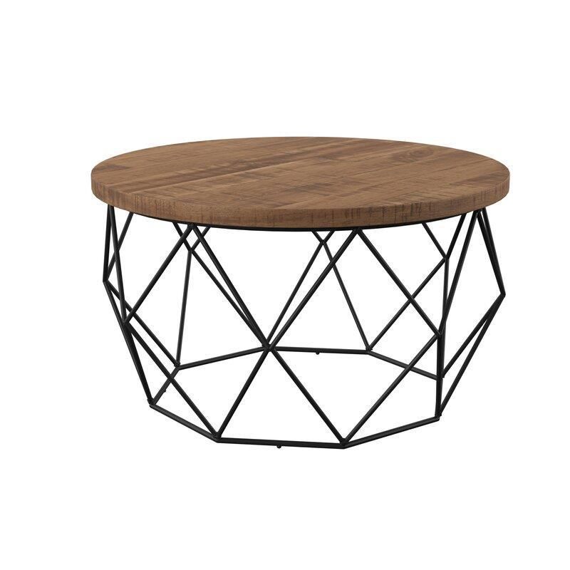 17.7" H Wood Round Top Coffee Table, Metal Frame Base Cocktail Table Clearhalo 'Coffee & Accent Tables' 'Coffee Tables' 'coffee_tables' 'furn' 'furn_coffee_tables' 'Furniture' 'Living Room Furniture' 1200x1200_df5d2dfa-9e90-437c-972d-9ac40b219ca2
