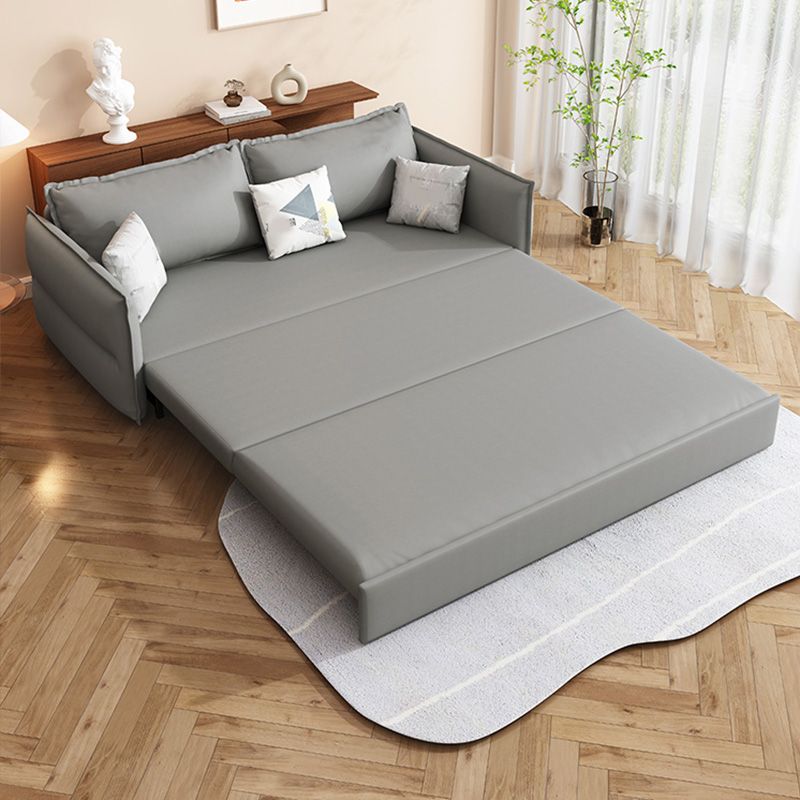 Contemporary Grey Bonded Leather Sleeper Sofa with Storage and Square Arms Clearhalo 'furn' 'furn_futons' 'Furniture' 'Futons & Daybeds' 'Futons' 'Living Room Furniture' 1200x1200_df5dc70f-9c28-44a9-8383-8a81c3b84a02