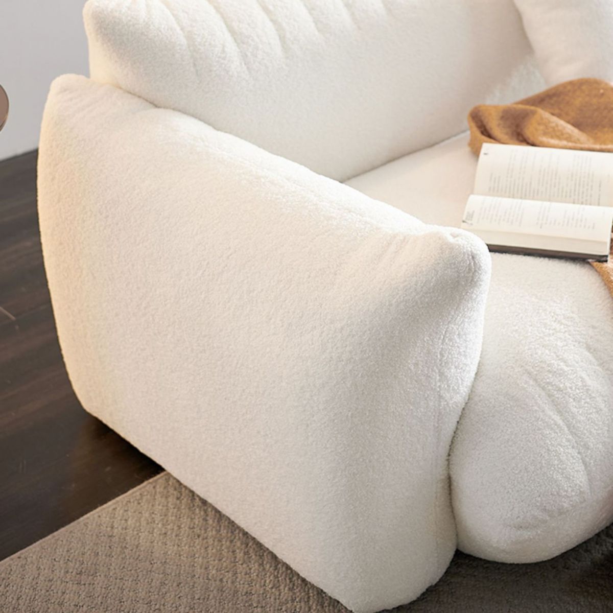 Modern 28.74" H Wool Recessed Arm Sofa in White for Living Room