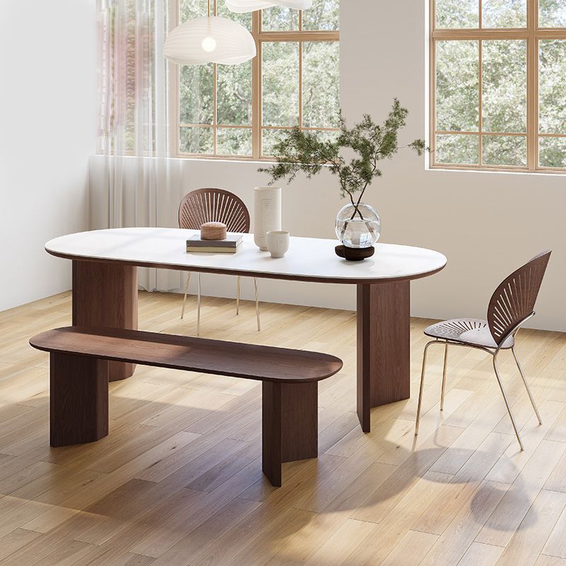 Modern Oval Table Sintered Stone Table with Wooden Legs for Home