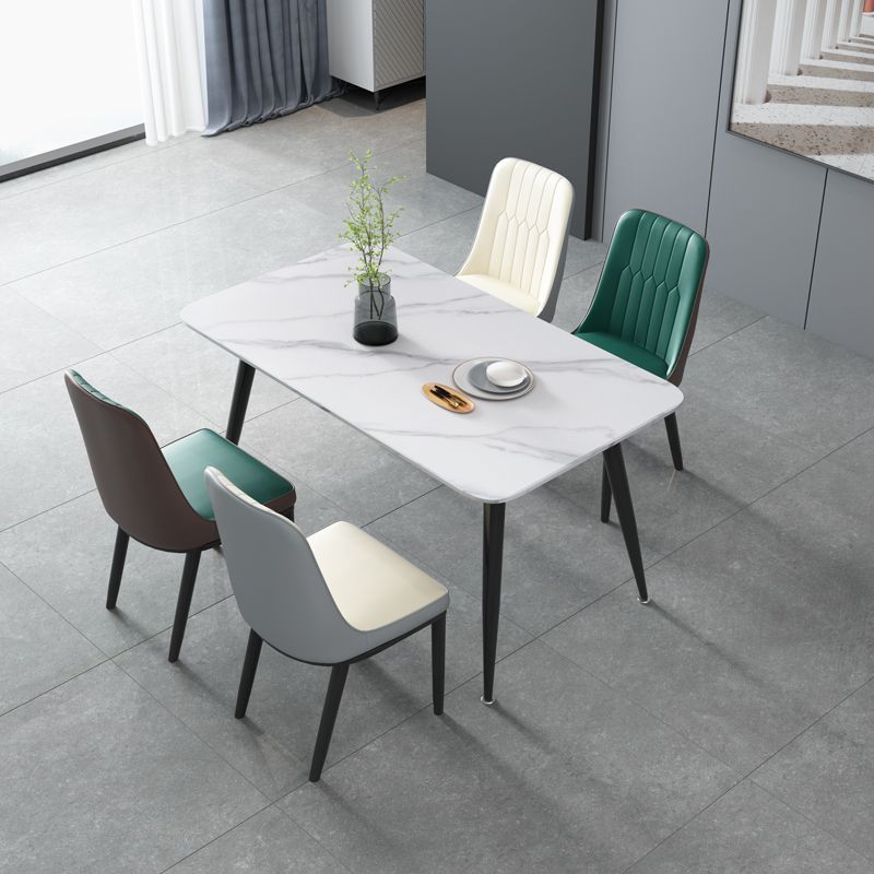 Modern Rectangle Shape White Dining Table Sintered Stone Dining Table with 4 Legs Base Clearhalo ' dining_table' 'Dining Tables & Seating' 'Dining Tables' 'furn' 'furn_dining_table' 'Furniture' 'furniture_dining_table' 'Kitchen & Dining Furniture' 'kitchen&dining_furn' 'kitchen' 'kitchen_dining_table' 1200x1200_df63efb0-db8a-4cfe-a1ba-d1c198b85cd7