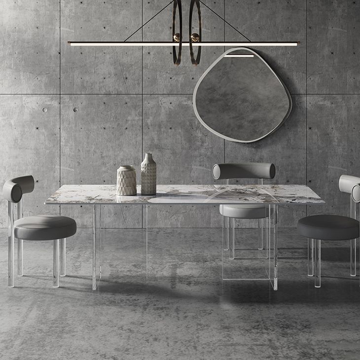 シンプルさ長方形ダイニングテーブル焼結石トップ透明アクリルベーステーブル