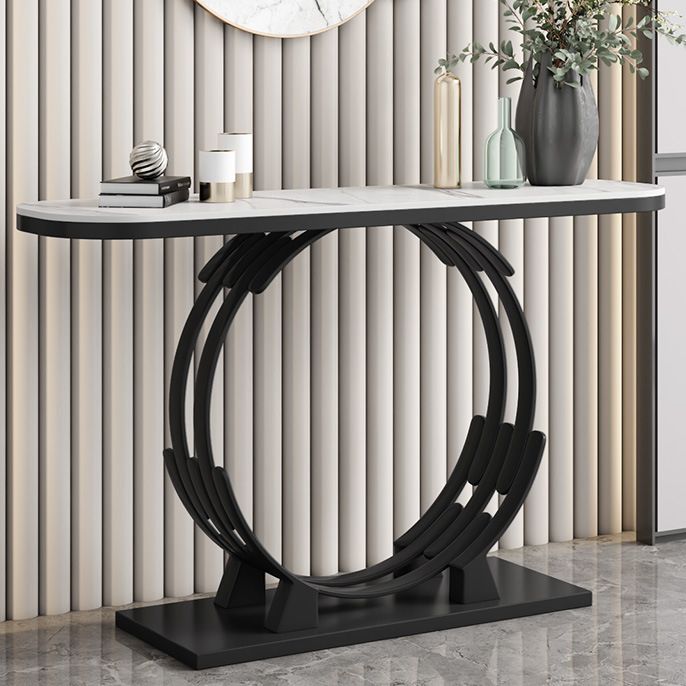 Glam Console Accent Table Antique Finish Oval Console Table with Shelf Clearhalo 'Console Tables' 'console_tables' 'Entry & Mudroom Furniture' 'furn' 'furn_console_tables' 'Furniture' 1200x1200_df6b5a43-bb6b-4c2b-99e3-afe33394bbdc