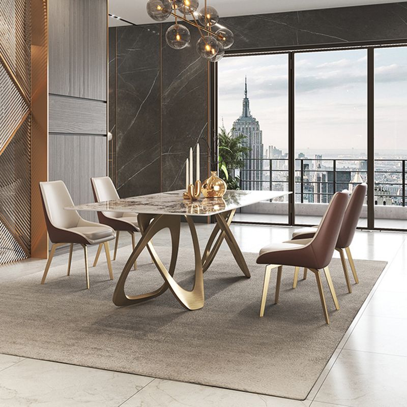 Contemporary Style Sintered Stone Kitchen Dining Set Rectangle Standard Dining with Double Pedestal Clearhalo 'Dining Room Sets' 'Dining Tables & Seating' 'dining_room_set' 'Furniture' 'furniture_dining_room_set' 'Kitchen & Dining Furniture' 'kitchen&dining_furn' 'kitchen' 1200x1200_df6c4cd1-6414-4ded-8241-bc04b5e8f7b3