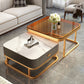 Glam Square Glass / Slate Coffee Table Metal Frame Cocktail Table with Drawer Clearhalo 'Coffee & Accent Tables' 'Coffee Tables' 'coffee_tables' 'furn' 'furn_coffee_tables' 'Furniture' 'Living Room Furniture' 1200x1200_df6e0cb8-c63b-4d1e-9498-b38dc2dea11f