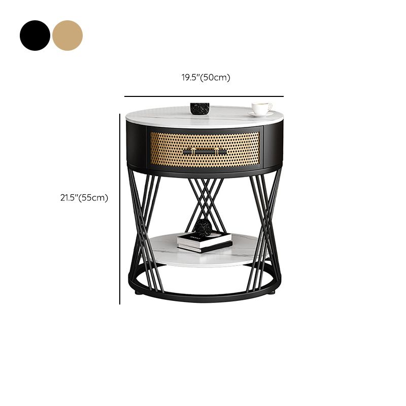 Drawer Side Accent Table Stone Top Metal Frame End Table with Shelf Clearhalo 'Coffee & Accent Tables' 'End & Side Tables' 'end_side_tables' 'furn' 'furn_end_side_tables' 'Furniture' 'Living Room Furniture' 1200x1200_df6ec3db-6b15-4fb5-ba6a-202cea30c604