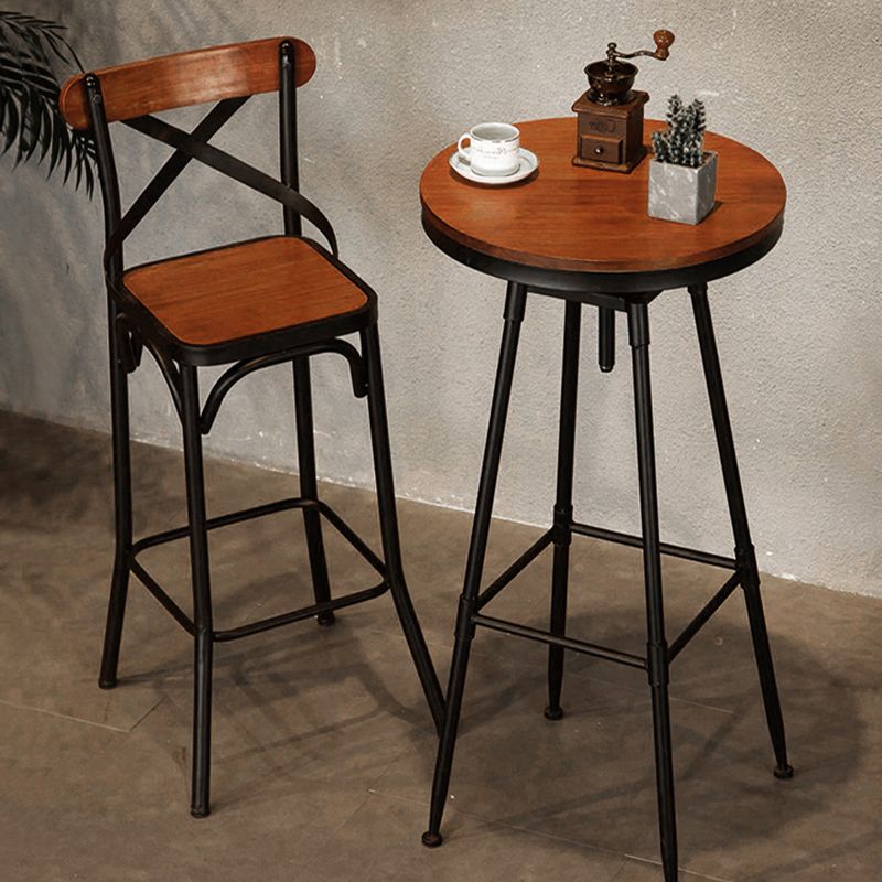 Solid Wood Dining Stools Industrial Dining Stools with Metal Base