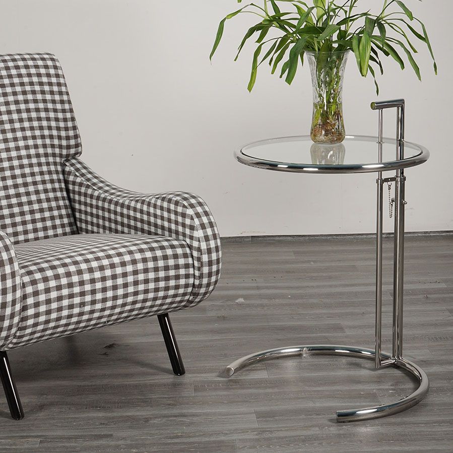 Tableau supérieur en verre rond moderne 26,4 "Table d'appoint en acier inoxydable C