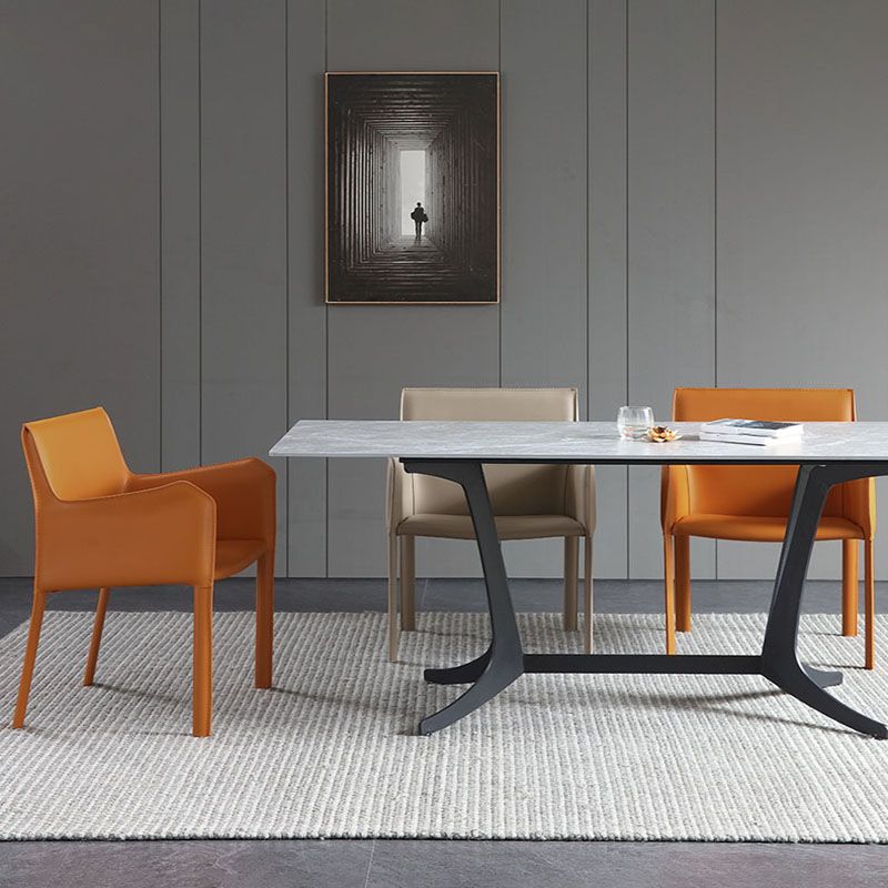 Solid Back Dining Chair Designer Style Dining Room Leather Arm Chair