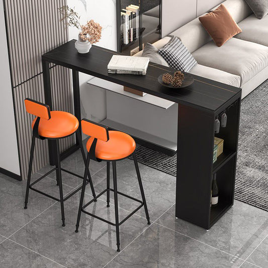 Stone Top Industrial Cocktail Bar Table with Storage Rectangle Counter Table