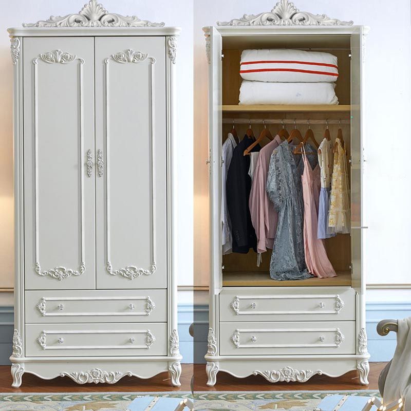 French Country Wardrobe White Colour Solid Wood Wardrobe Closet with Drawers