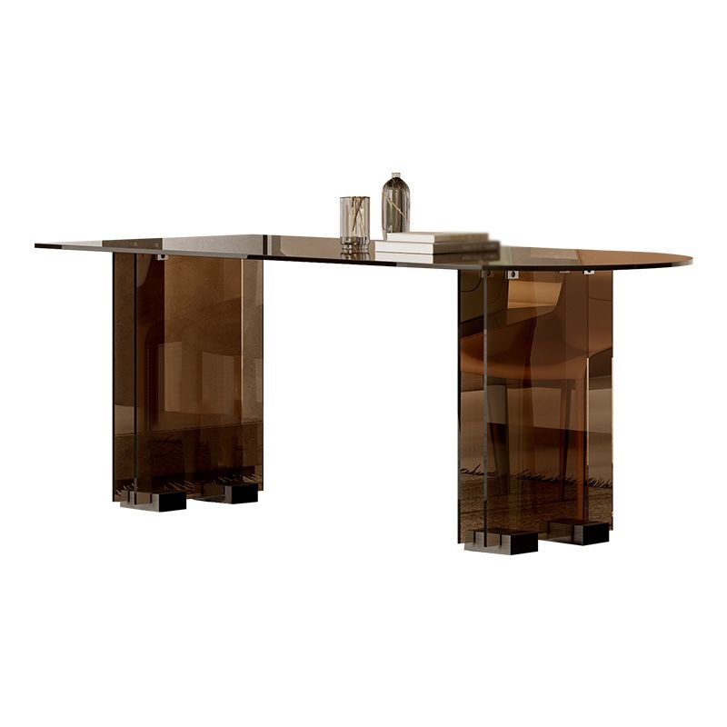 Glass Contemporary Free Form Dining Table Clear Glass Table with Double Pedestal Clearhalo 'Dining Tables & Seating' 'Dining Tables' 'dining_table' 'furn' 'furn_dining_table' 'Furniture' 'furniture_dining_table' 'Kitchen & Dining Furniture' 'kitchen' 'kitchen_dining_table' 1200x1200_df80d279-bf16-404e-aabc-b63381fb1f55