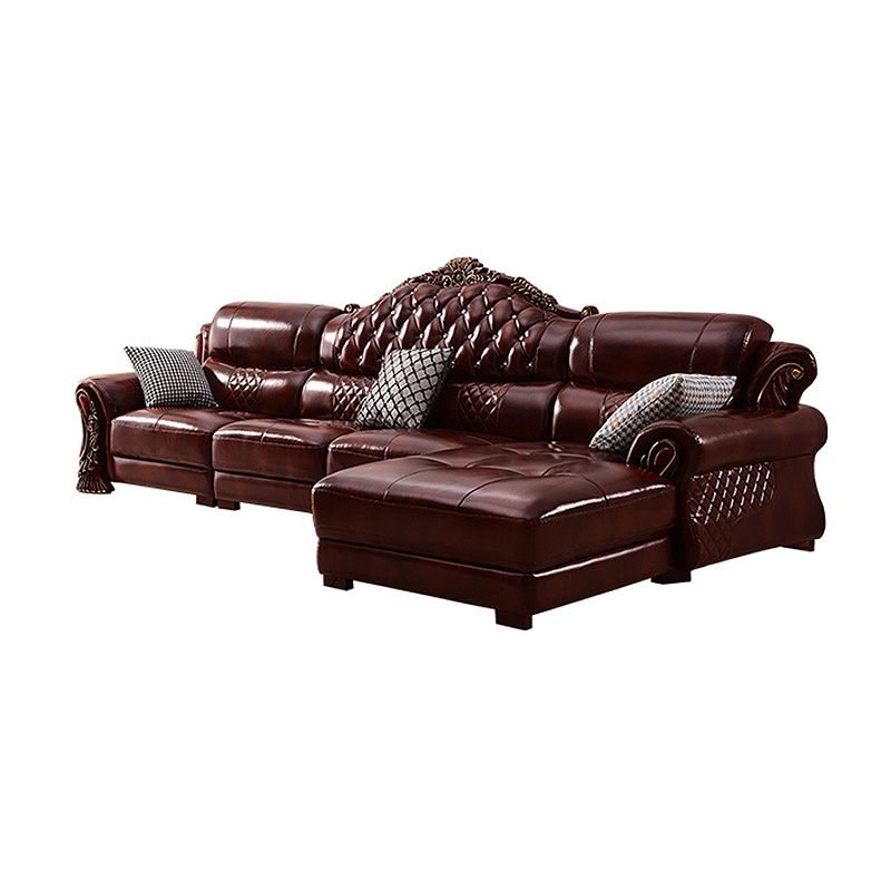 Genuine Leather Rolled Arm Sectional 36.22"High Camel Back Sofa, Dark Brown Clearhalo 'furn' 'furn_sectionals' 'Furniture' 'furniture_sectionals' 'Living Room Furniture' 'Sectionals' 1200x1200_df82052b-982b-474b-afdc-077f6198a770