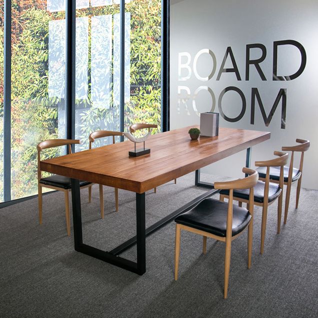 Brown Pine Wood Top Rectangular Desk Industrial Office Desk with Trestle Clearhalo 'furn' 'furn_office_desk' 'Furniture' 'Office Desks' 'Office Furniture' 'office_desk' 1200x1200_df860de8-1f1e-45dd-8531-7d2bb958150d