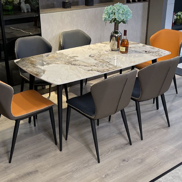 Modern Beige Sintered Stone Dining Table Rectangle Shape Dining Table with 4 Legs Base Clearhalo ' dining_table' 'Dining Tables & Seating' 'Dining Tables' 'furn' 'furn_dining_table' 'Furniture' 'furniture_dining_table' 'Kitchen & Dining Furniture' 'kitchen&dining_furn' 'kitchen' 'kitchen_dining_table' 1200x1200_df8642dc-12ae-4b65-bda5-df04d9ab7269