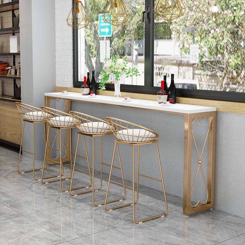 Glam Style Bar-height Table Metal Base Bistro Pub Table with Double Pedestal Clearhalo 'Bar Furniture' 'Bar Tables' 'bar_tables' 'furn' 'furn_bar_tables' 'Furniture' 'Kitchen & Dining Furniture' 1200x1200_df8999a0-a72d-414d-bffe-8ccb22b68751