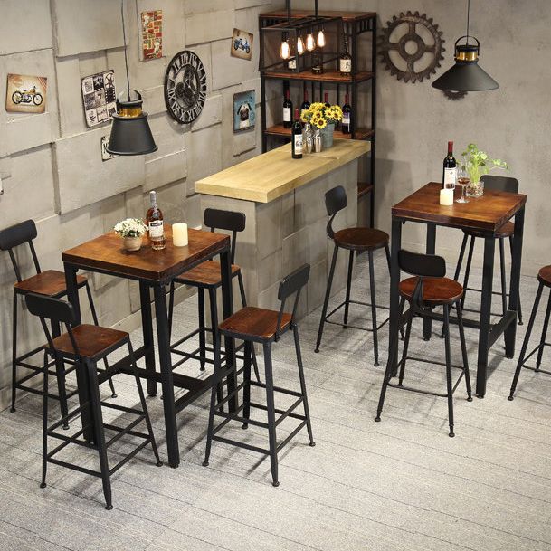 Industrial Brown Pine Bar Dining Table Square Indoor Bistro Table with Trestle Pedestal Clearhalo 'Bar Furniture' 'Bar Tables' 'bar_tables' 'Furniture' 'furniture_bar_tables' 'Kitchen & Dining Furniture' 'kitchen&dining_furn' 'kitchen' 1200x1200_df89ea35-ff74-4937-a7b3-c4f0464f1114