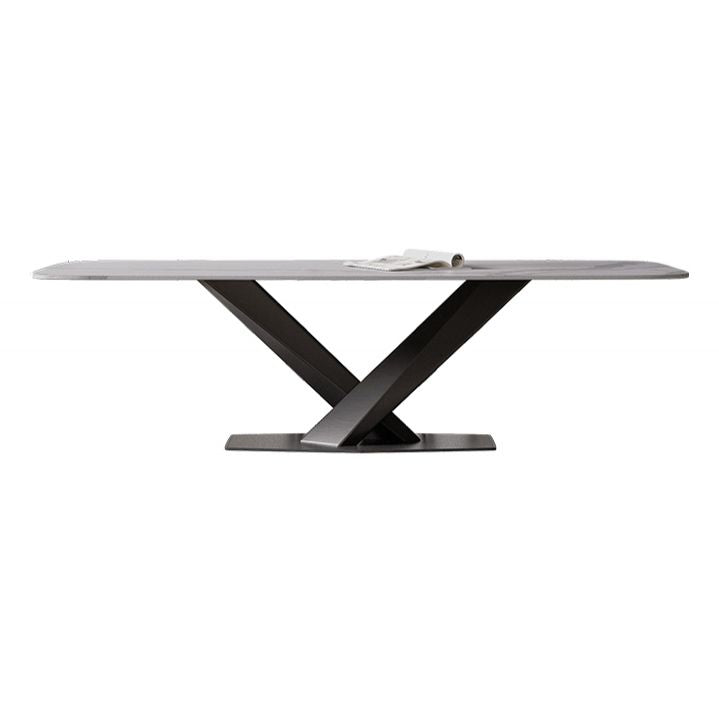 Modern Stone Top White Rectangular Dining Table with Black X-Base Clearhalo 'Dining Tables & Seating' 'Dining Tables' 'dining_table' 'furn' 'furn_dining_table' 'Furniture' 'Kitchen & Dining Furniture' 1200x1200_df910852-0c6e-4fbd-9234-09b160f16802
