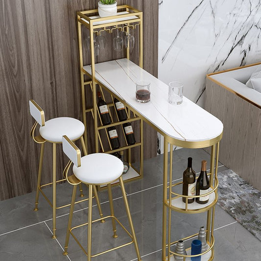 White Marble Table with Specialty Table Top Double Pedestal Table - 41.34" H Clearhalo 'Bar Furniture' 'Bar Tables' 'bar_tables' 'furn' 'furn_bar_tables' 'Furniture' 'furniture_bar_tables' 'Kitchen & Dining Furniture' 1200x1200_df9209ac-02f7-4399-a389-fbaa02af004d