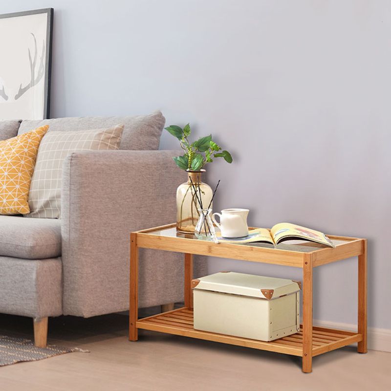 Moderner Glas Top Night Tisch Offener Aufbewahrung Bambus Bett Nachttisch mit Beinen