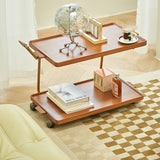 Modernistic End Slide Table Living Room Rectangular with Storage Solid Wood