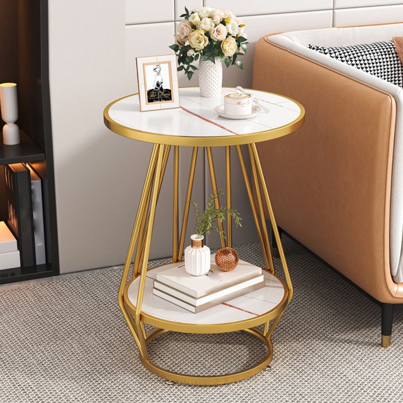 モダンスレートラウンドサイド表19.69 "w棚付きの金属の台座エンドテーブル