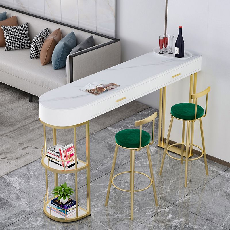Stone Indoor Glam Bar Dining Table Gold Iron Double Pedestal Bistro Table with Drawer Clearhalo 'Bar Furniture' 'Bar Tables' 'bar_tables' 'furn' 'furn_bar_tables' 'Furniture' 'furniture_bar_tables' 'Kitchen & Dining Furniture' 'kitchen&dining_furn' 'kitchen' 1200x1200_df9f2545-571d-4d11-aa25-42ea07231061
