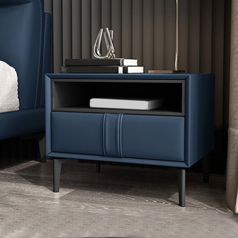 Contemporary Faux Leather Nightstand 18.5" Tall 1 - Drawer Nightstand Clearhalo 'Bedroom Furniture' 'furn' 'furn_night_stand' 'Furniture' 'night_stand' 'Nightstands' 1200x1200_dfa07ca9-9a36-4e85-95f9-64755aeb90ad