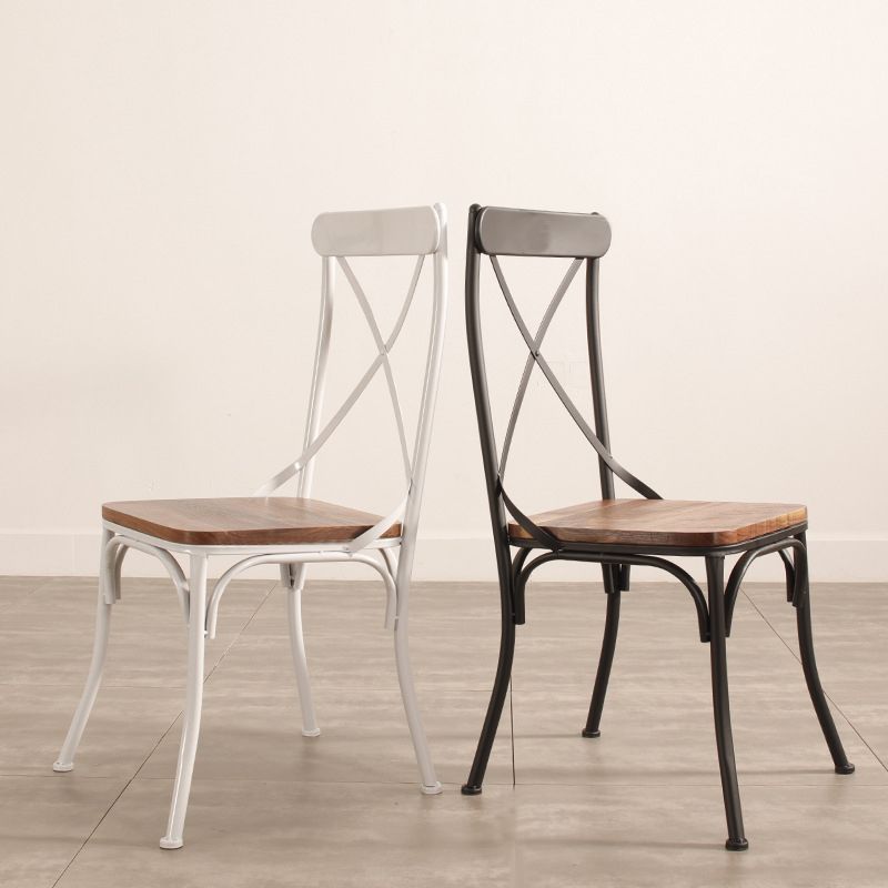 Industrial Cross Back Side Chair Metal Dining Armless Indoor Chair
