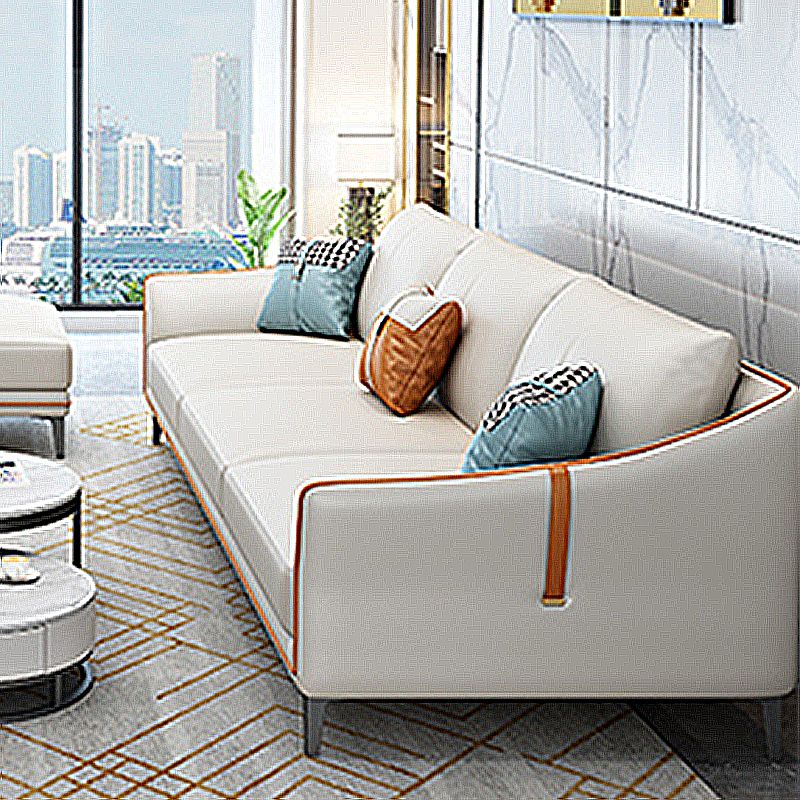 Divano braccio inclinato in pelle moderna di metà secolo con cuscini con cuscini