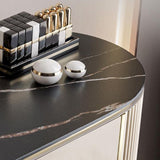 2つの収納引き出しバニティテーブル鏡とスツールのあるモダンな石のドレッシングテーブル