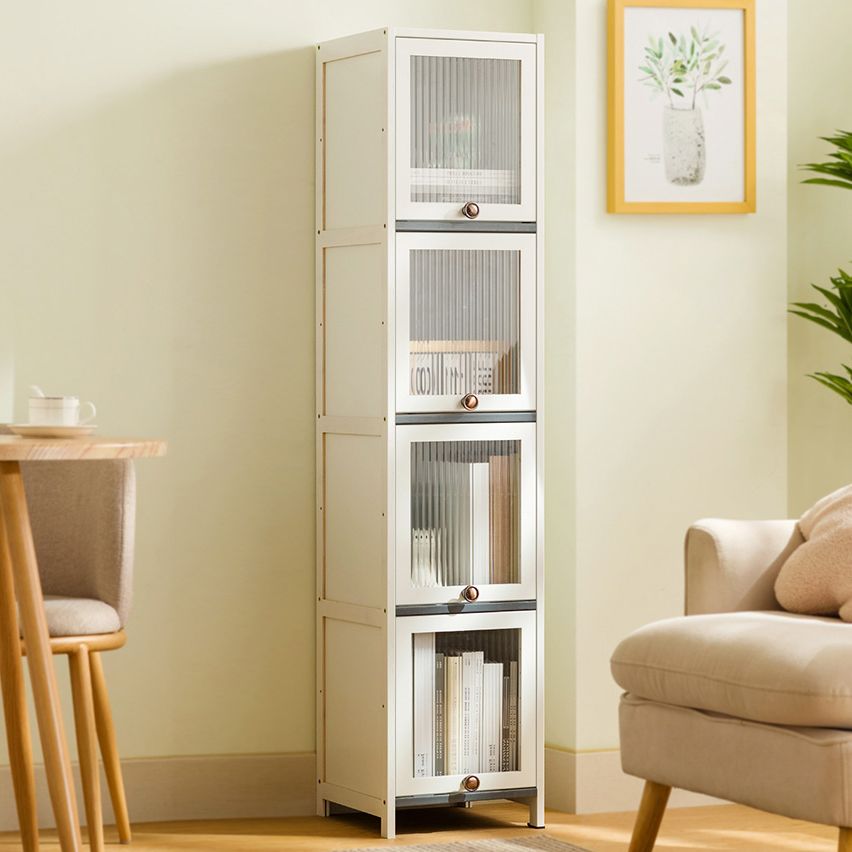 Contemporary Bamboo Accent Cabinet in White 12.6" D Chest with Glass Paned Clearhalo 'Cabinets & Chests' 'cabinets_chests' 'furn' 'furn_cabinets_chests' 'Furniture' 'Living Room Furniture' 1200x1200_dfa5d35c-37d7-45dc-bc0b-6cbf1faa44de