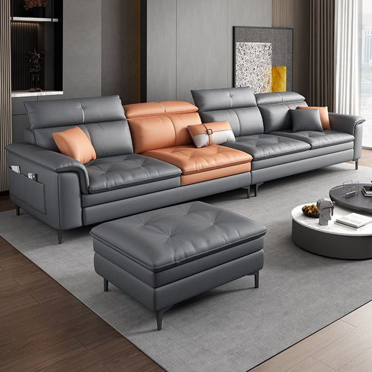 Black and Orange Pillow Top Arm Sectionals 37.4"High Cushion Back Sofa with Storage Clearhalo 'furn' 'furn_sectionals' 'Furniture' 'furniture_sectionals' 'Living Room Furniture' 'Sectionals' 1200x1200_dfa66ba5-5cf0-4b0d-89dd-f710090e036f