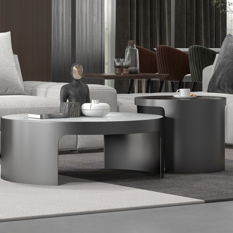 Sled 2 Nesting Coffee Table Contemporary Round Stone Cocktail Table Clearhalo 'Coffee & Accent Tables' 'Coffee Tables' 'coffee_tables' 'furn' 'furn_coffee_tables' 'Furniture' 'Living Room Furniture' 1200x1200_dfa700eb-6c8b-4ad0-b102-c0b8eb1c188c