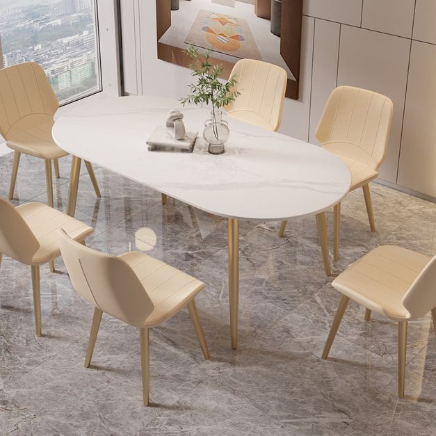 Contemporary Oval Dining Table Sintered Stone Dining Table with 4 Metal Legs for Dining Room Clearhalo ' dining_table' 'Dining Tables & Seating' 'Dining Tables' 'Furniture' 'furniture_dining_table' 'Kitchen & Dining Furniture' 'kitchen&dining_furn' 'kitchen' 'kitchen_dining_table' 1200x1200_dfa70b9a-88c0-47fe-9a21-04afe07169bc