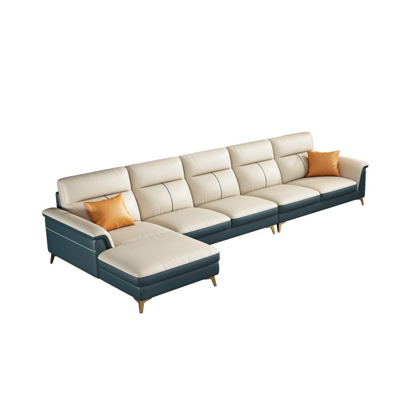 Pillow Top Arm Genuine Leather Sectionals, Cushion Back 36.2" Sectional Sofa in Ivory Clearhalo 'furn' 'furn_sectionals' 'Furniture' 'Living Room Furniture' 'Sectionals' 1200x1200_dfa84d63-eab4-495e-afaa-f0af73198682