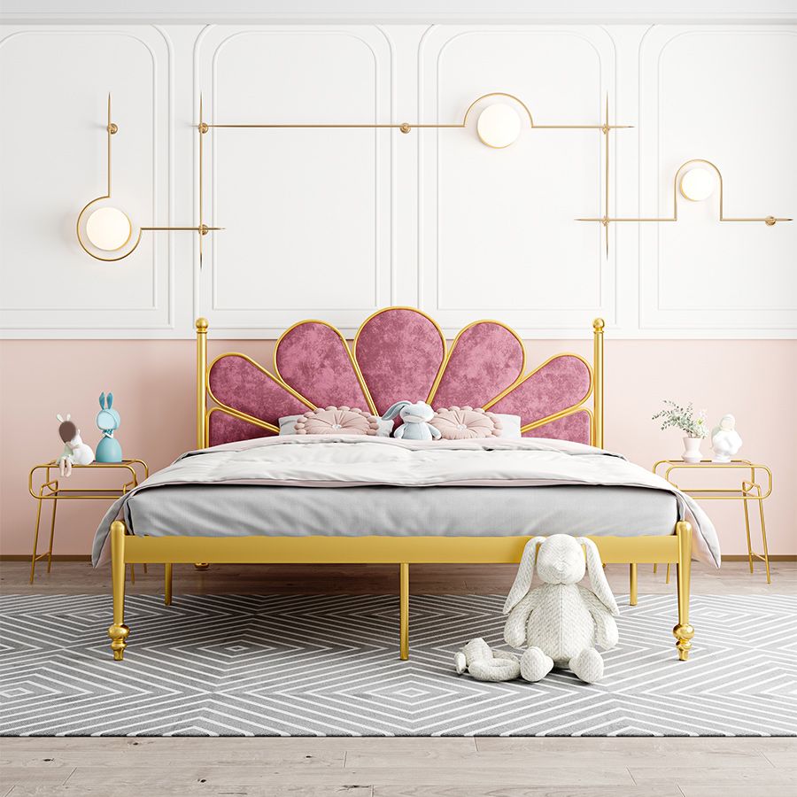 Letto standard in acciaio glam con testiera rivestita, letto a pannello alto 47 "