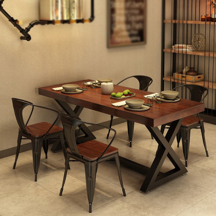 Industrial Rectangle Dining Room Table Pine Solid Wood Table with Black Trestle Base Clearhalo ' dining_table' 'Dining Tables & Seating' 'Dining Tables' 'furn' 'furn_dining_table' 'Furniture' 'furniture_dining_table' 'Kitchen & Dining Furniture' 'kitchen&dining_furn' 'kitchen' 'kitchen_dining_table' 1200x1200_dfac2339-3302-4315-b140-0d688ba73321