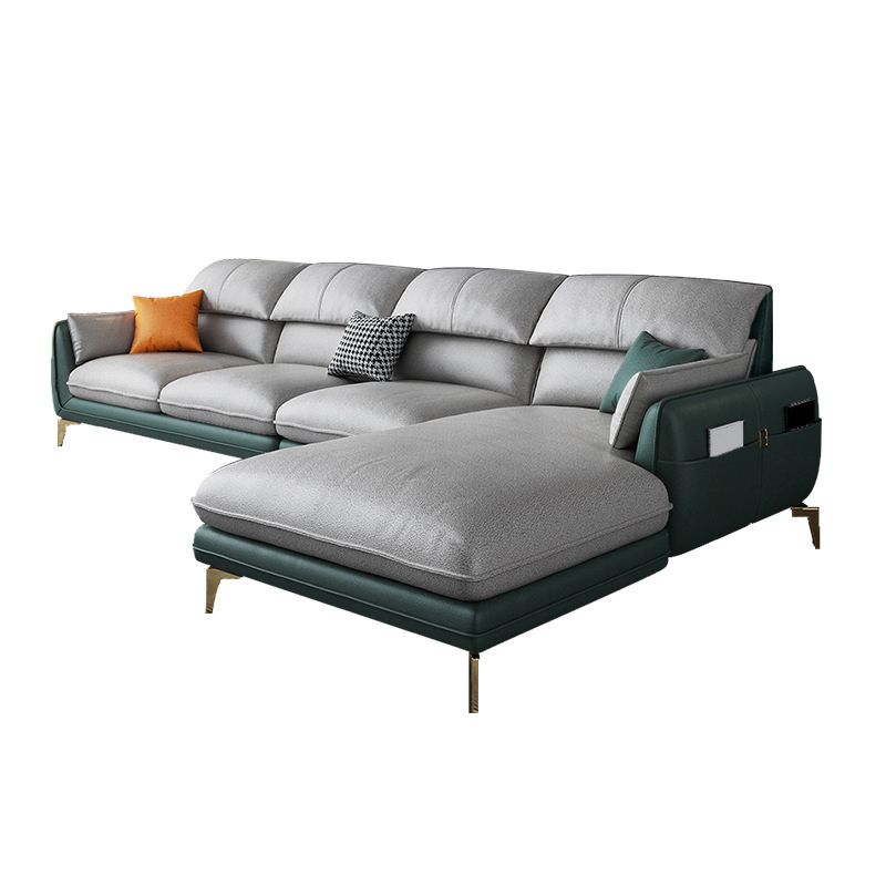 Pillow Top Arm Faux Leather Sofa and Chaise L-Shape Sectional with Storage for Apartment Clearhalo 'furn' 'furn_sectionals' 'Furniture' 'furniture_sectionals' 'Living Room Furniture' 'Sectionals' 1200x1200_dfacb122-249b-4979-a62d-31e948442118