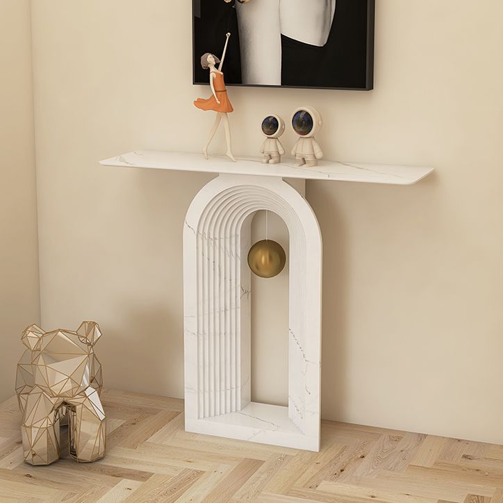 Glam Console Table Rectangle Stone Accent Table , 12 inch Width